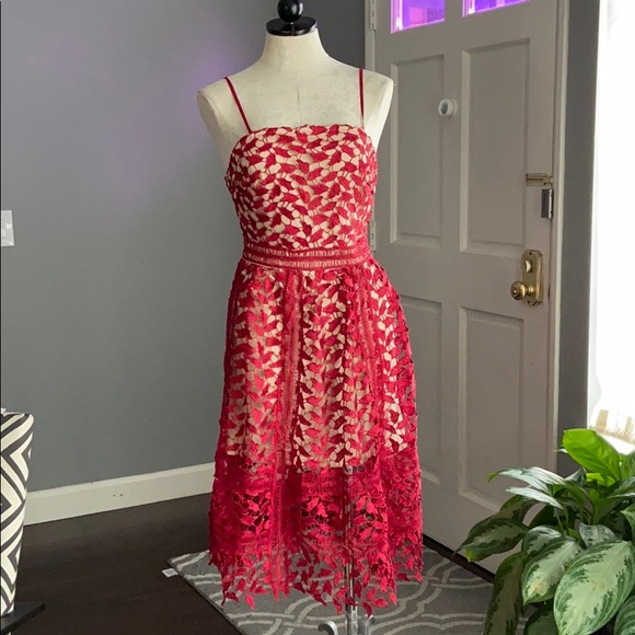 Boohoo Red Corded Lace Skater Dress - Picture 2 of 8